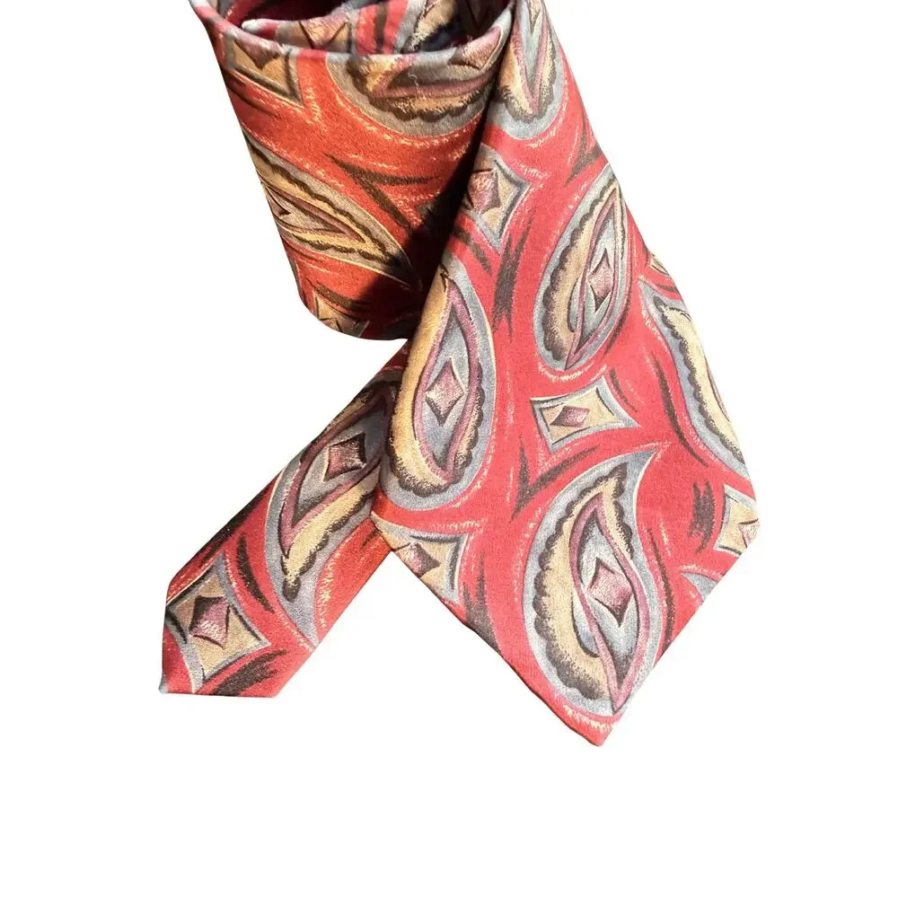 Christian Dior Monsieur Silk Tie Red Geo Pattern Made in Italy Vintage Designer